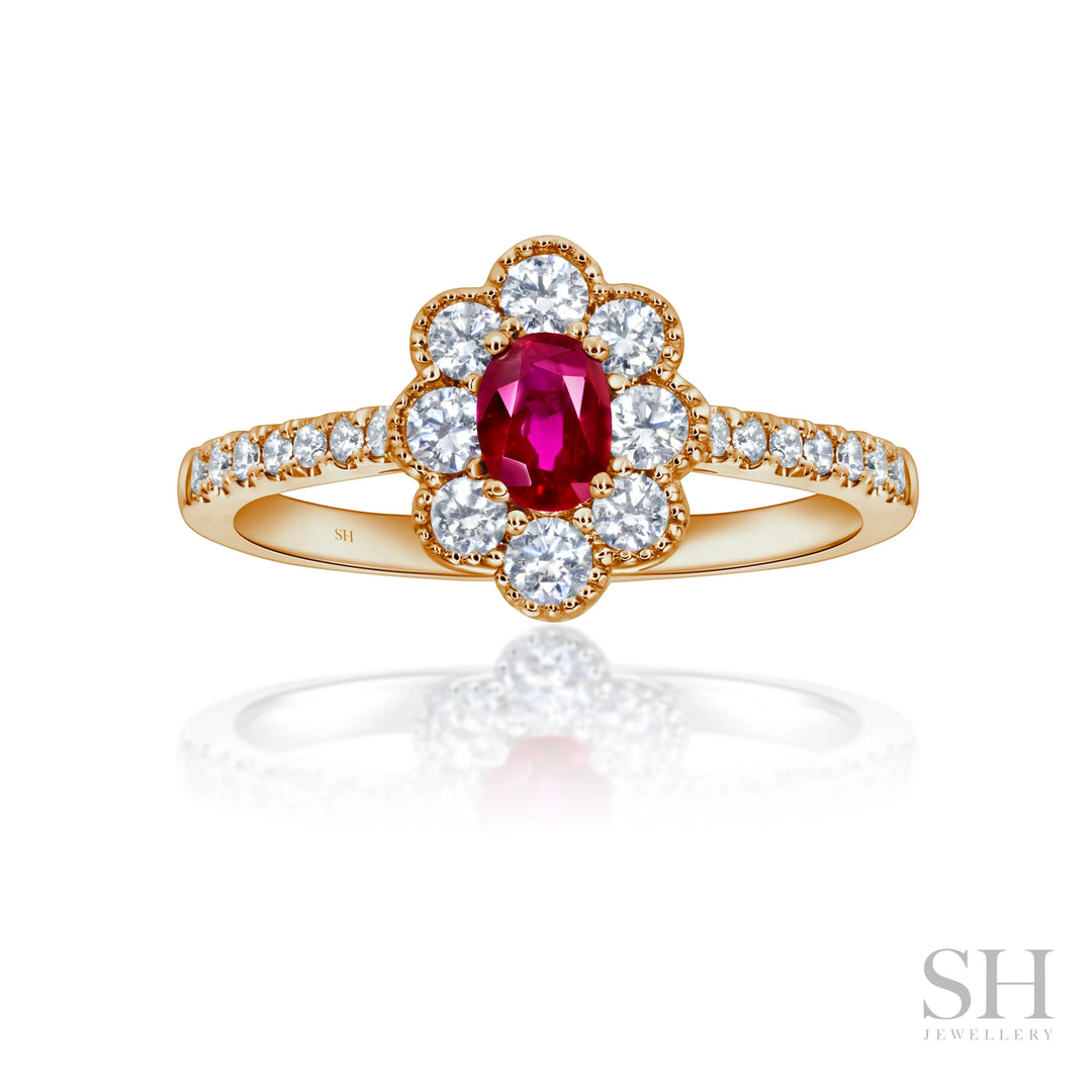 Ruby Cluster with Milgrain Halo Edge (1.7mm) - W1082