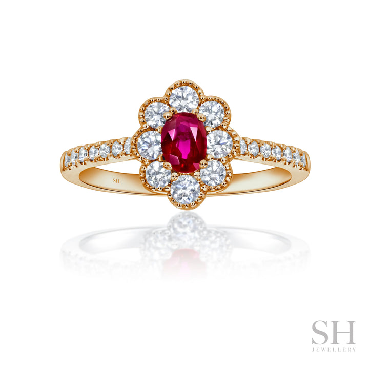 Ruby Cluster with Milgrain Halo Edge (1.7mm) - W1082