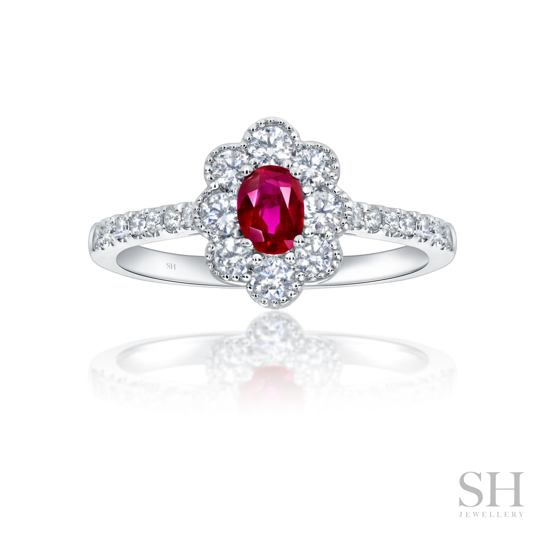 Ruby Cluster with Milgrain Halo Edge (1.7mm) - W1082