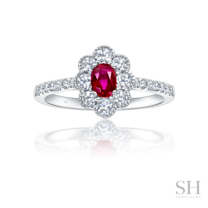 Ruby Cluster with Milgrain Halo Edge (1.7mm) - W1082