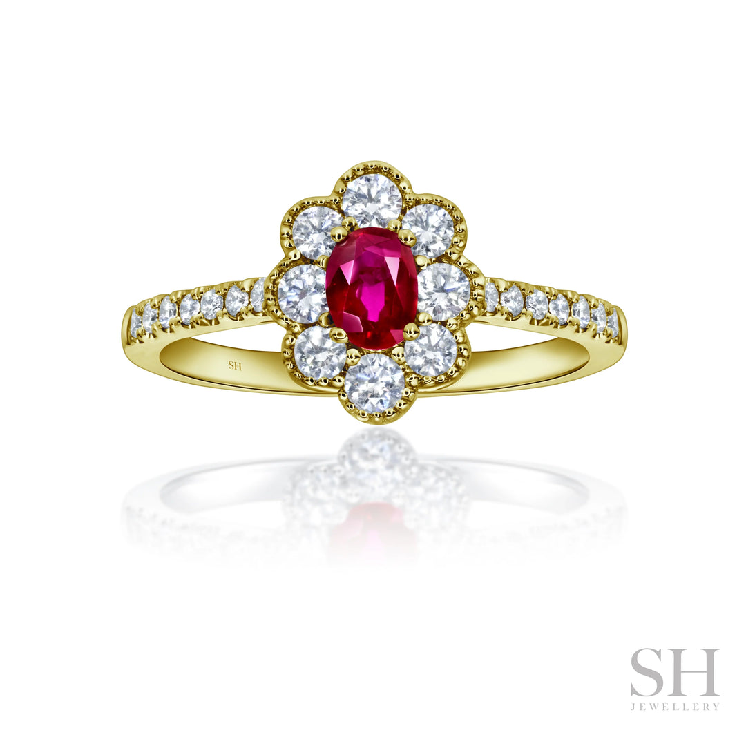 Ruby Cluster with Milgrain Halo Edge (1.7mm) - W1082