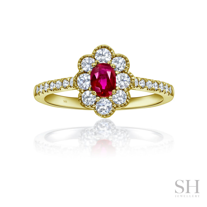 Ruby Cluster with Milgrain Halo Edge (1.7mm) - W1082
