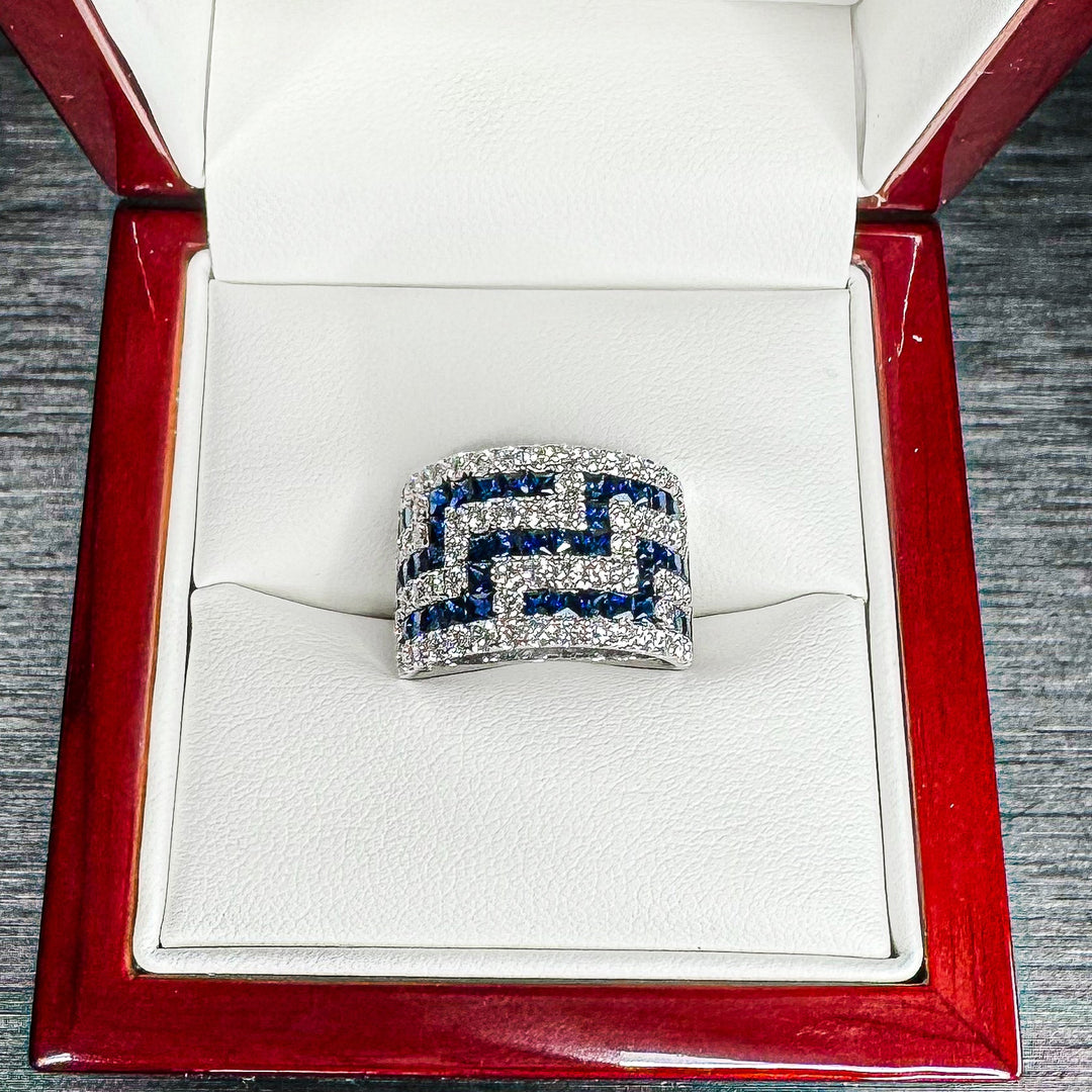Sapphire and Diamond Lattice Dress Ring (13.6mm Tapered to 13.2mm) - W1083