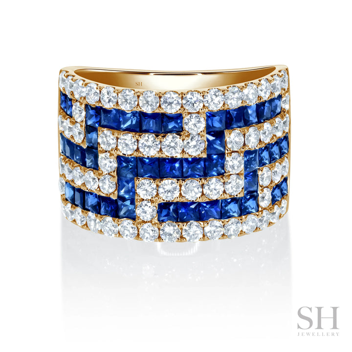 Sapphire and Diamond Lattice Dress Ring (13.6mm Tapered to 13.2mm) - W1083
