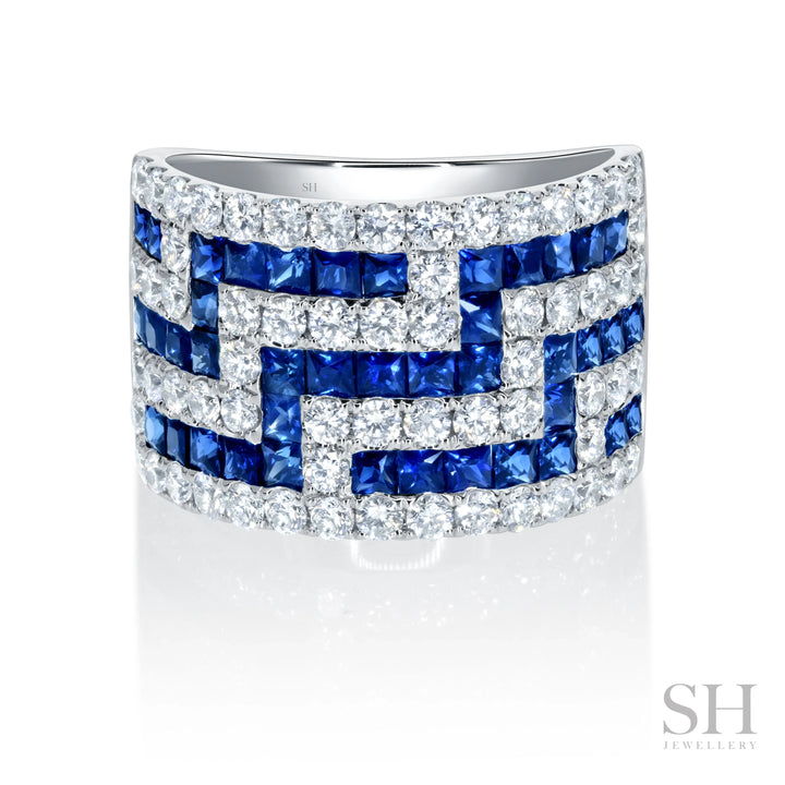 Sapphire and Diamond Lattice Dress Ring (13.6mm Tapered to 13.2mm) - W1083