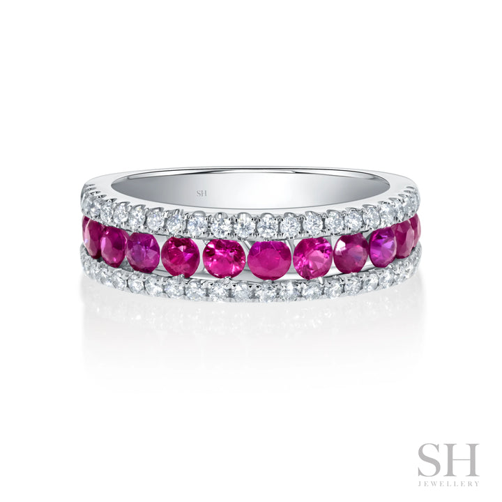 Ruby Channel and Pavé Fusion Diamond Band (5.5mm Tapered to 5.2mm) - W1084