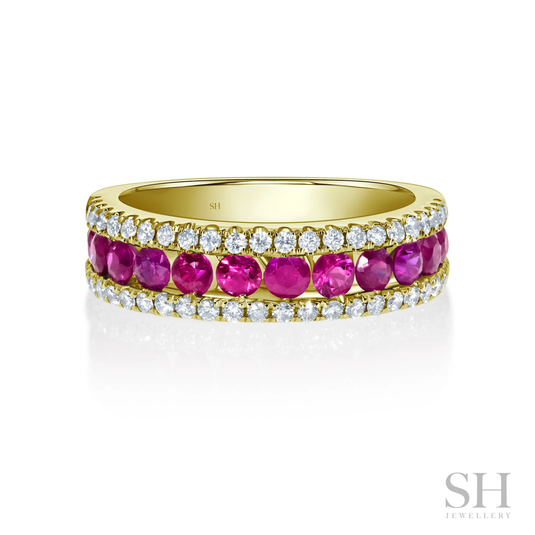 Ruby Channel and Pavé Fusion Diamond Band (5.5mm Tapered to 5.2mm) - W1084