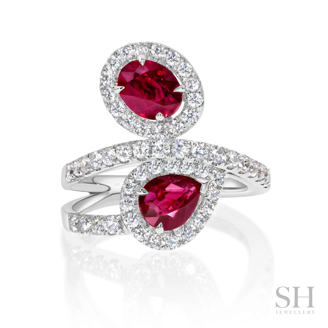 Oval and Pear Ruby Enchantment Diamond Ring - W1085