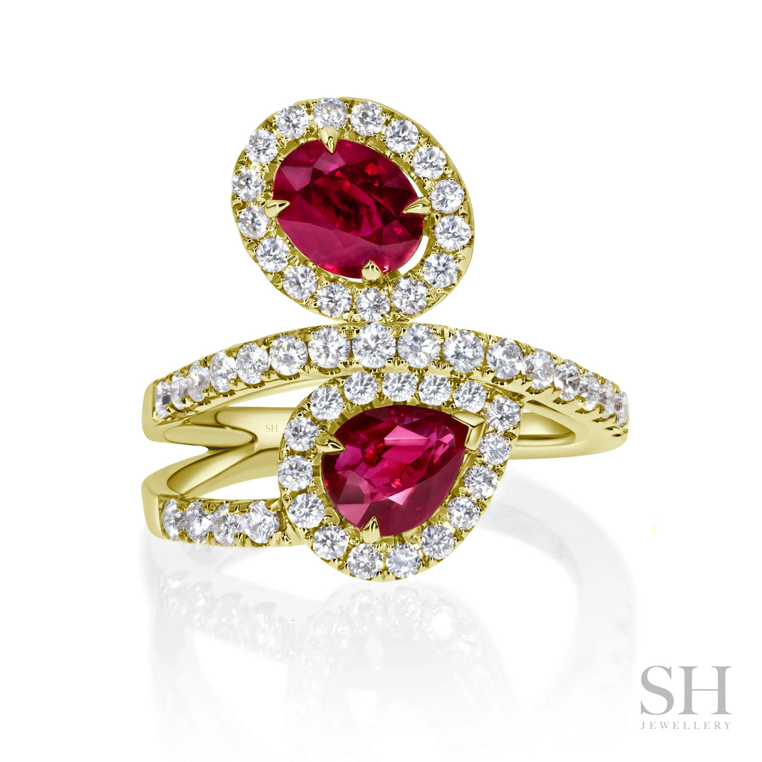 Oval and Pear Ruby Enchantment Diamond Ring - W1085