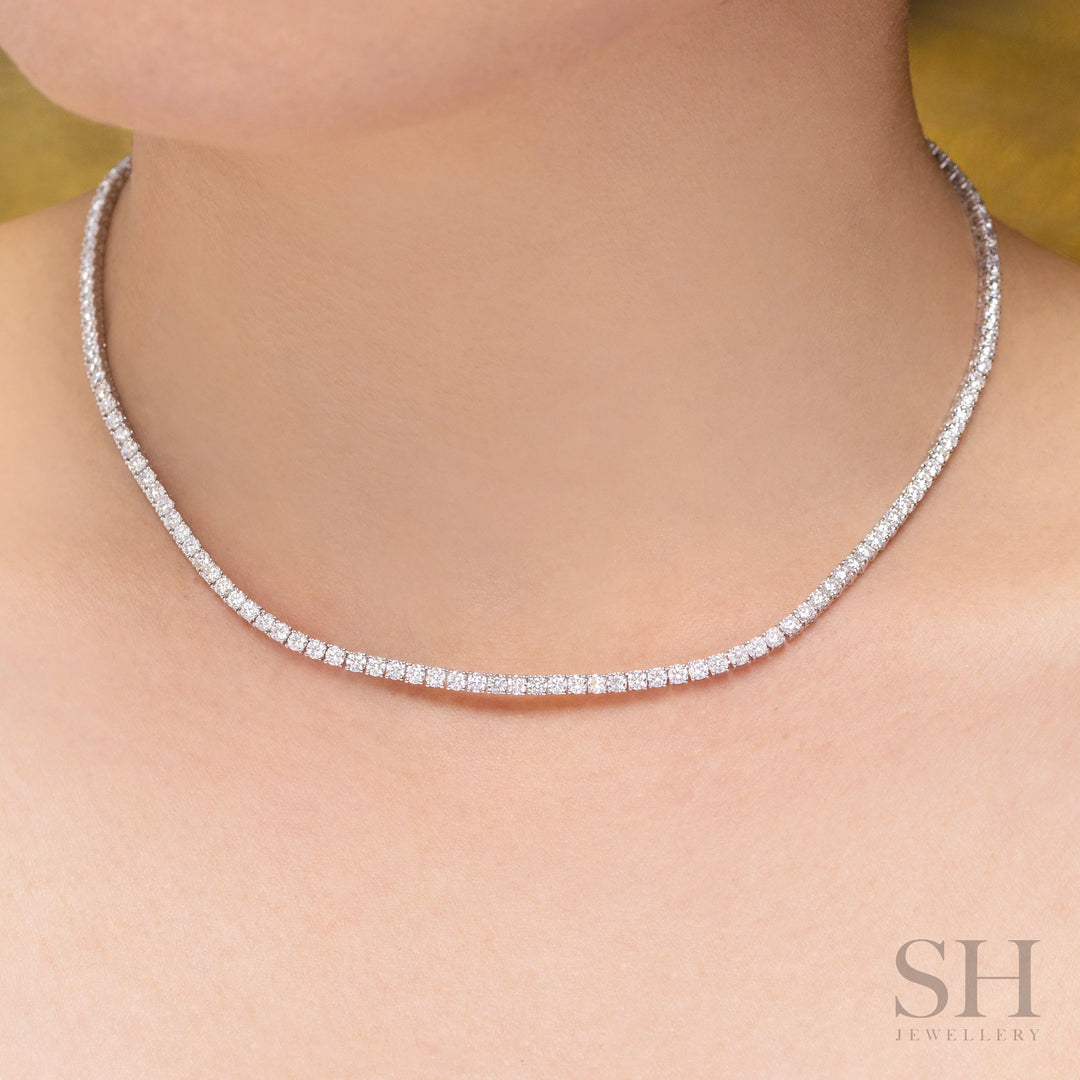 4-Claw Classic Diamond Tennis Necklace (full eternity) (8.57ct TW) (38cm/15in) - W1106