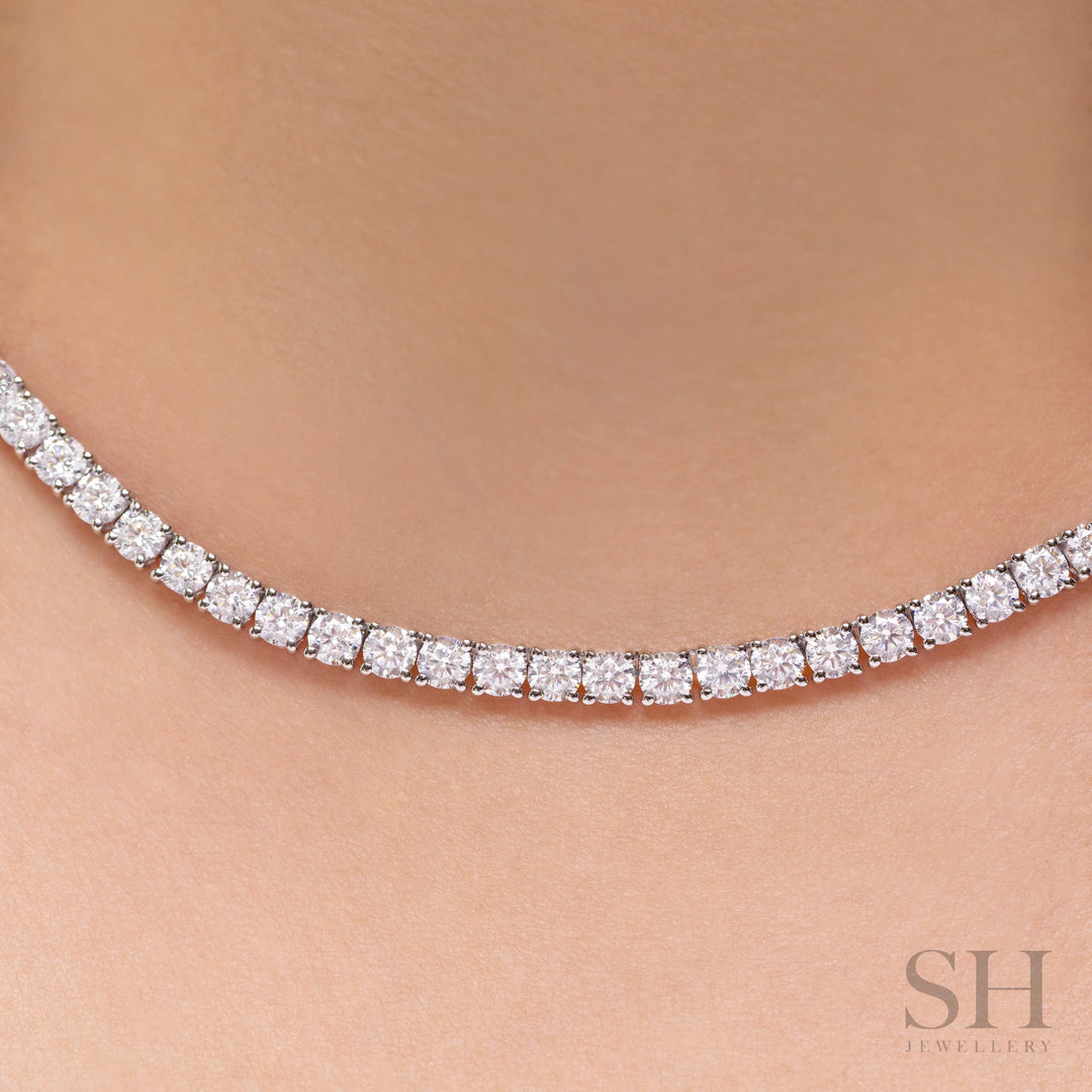 4-Claw Classic Diamond Tennis Necklace (half eternity) (7.95ct TW) (38cm/15in) - W1108