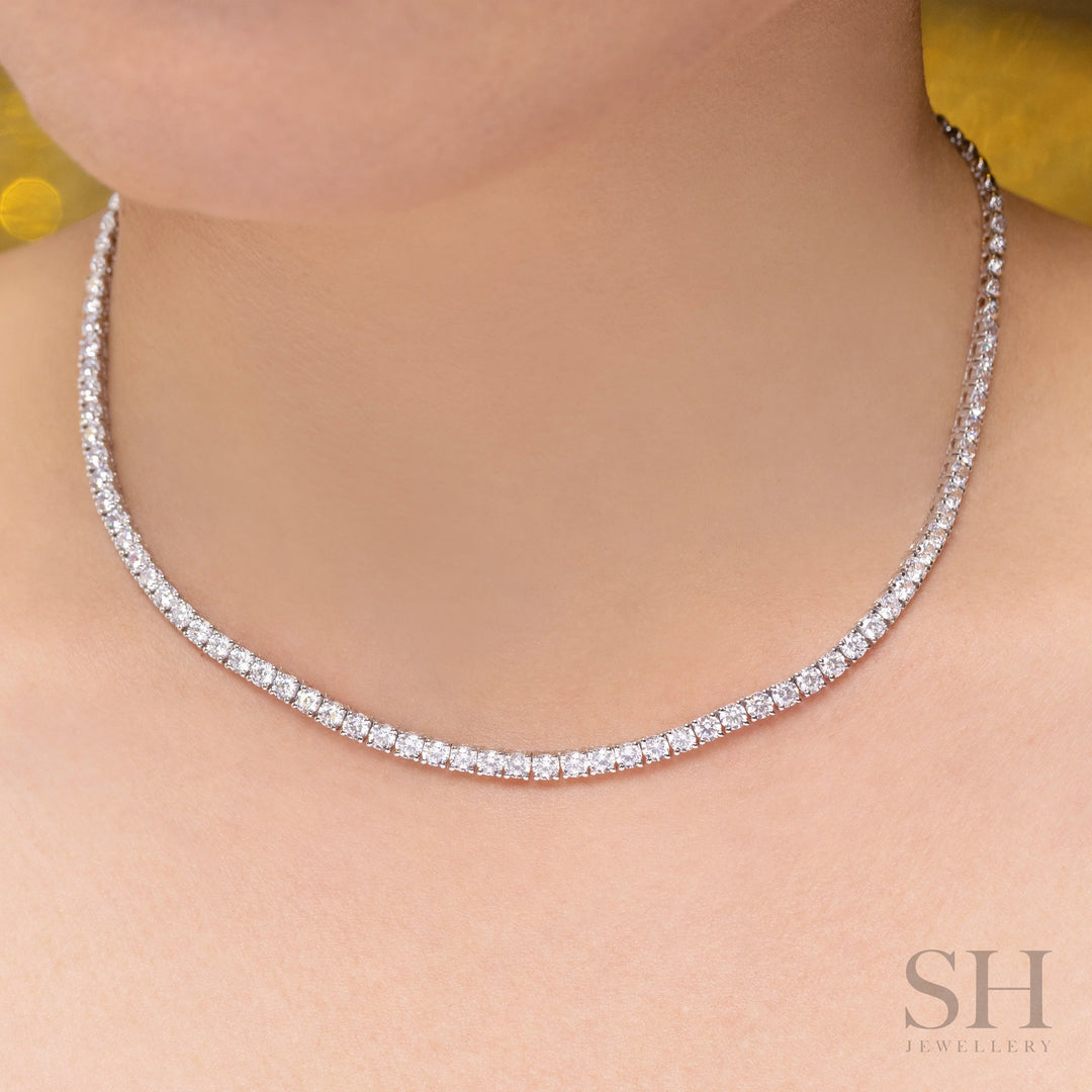 4-Claw Classic Diamond Tennis Necklace (half eternity) (7.95ct TW) (38cm/15in) - W1108