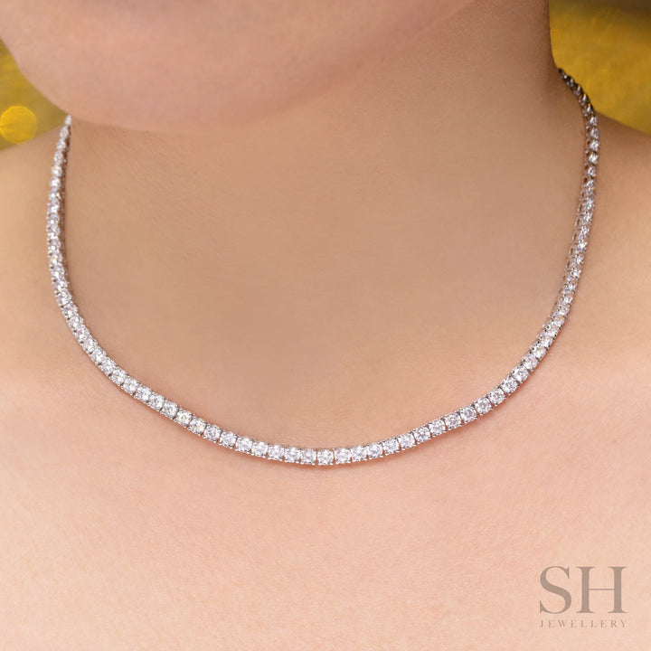 4-Claw Classic Diamond Tennis Necklace (half eternity) (7.95ct TW) (38cm/15in) - W1108