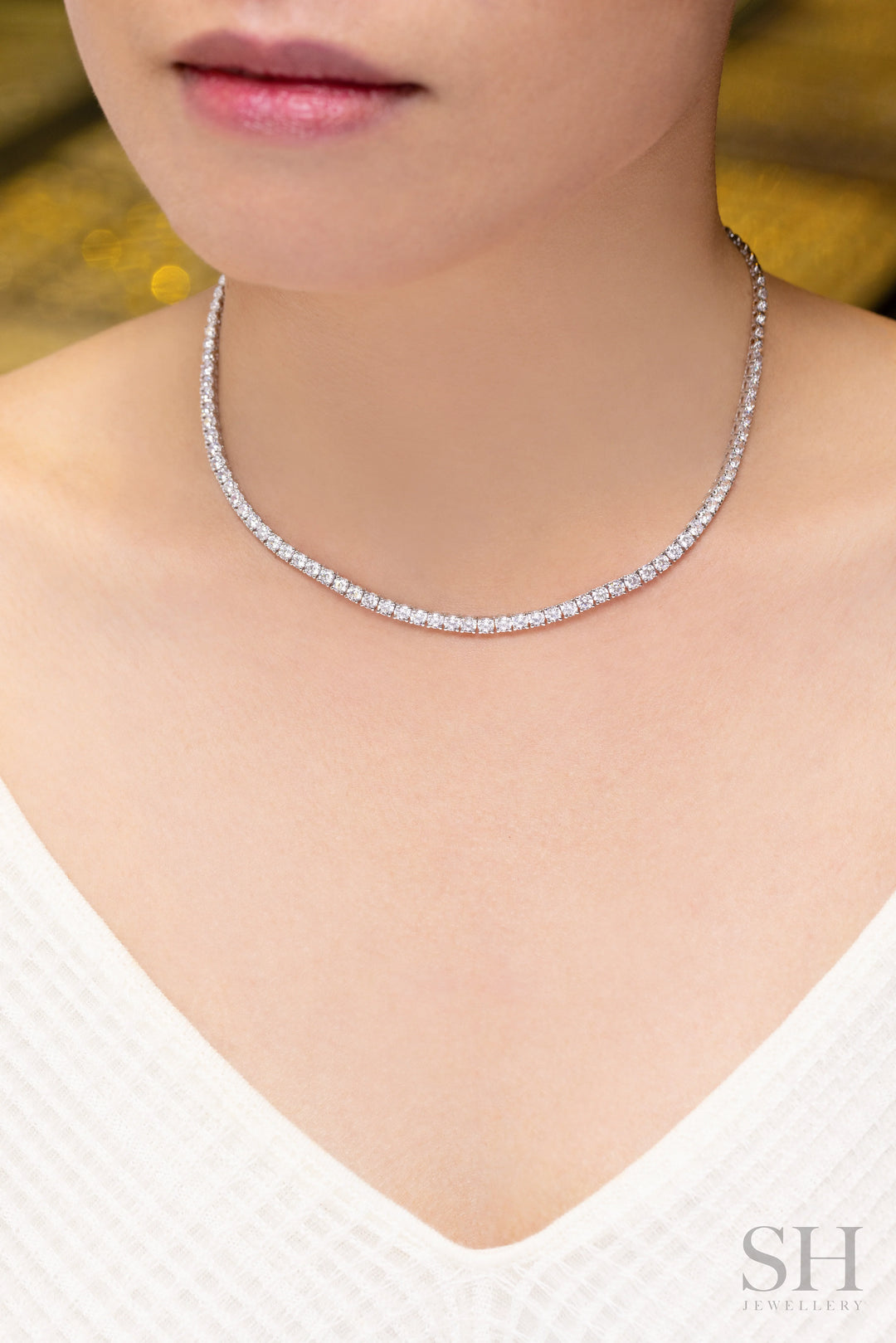 4-Claw Classic Diamond Tennis Necklace (half eternity) (7.95ct TW) (38cm/15in) - W1108