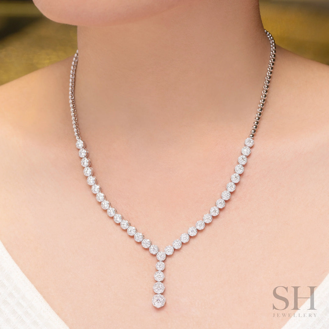 Elegant Y-Drop Cluster Diamond Tennis Necklace (6.01ct TW) (44cm/16.5in) - W1114