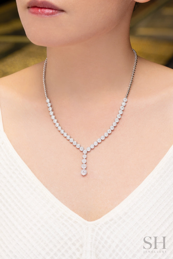 Elegant Y-Drop Cluster Diamond Tennis Necklace (6.01ct TW) (44cm/16.5in) - W1114