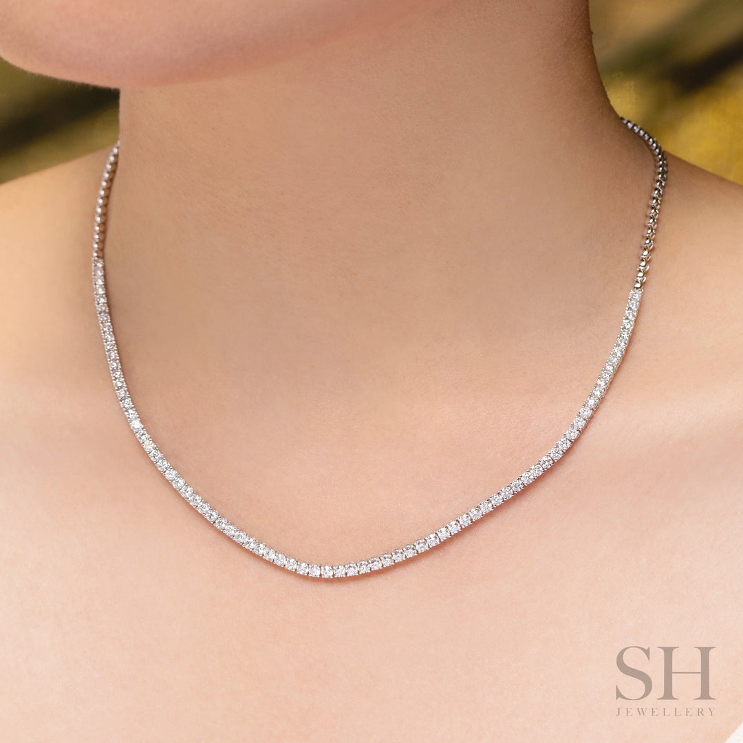 4-Claw Classic Diamond Tennis Necklace (half eternity) (4.47ct TW) (42cm/16.5in) - W1120