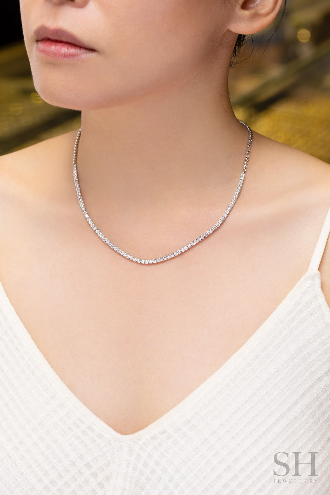 4-Claw Classic Diamond Tennis Necklace (half eternity) (4.47ct TW) (42cm/16.5in) - W1120