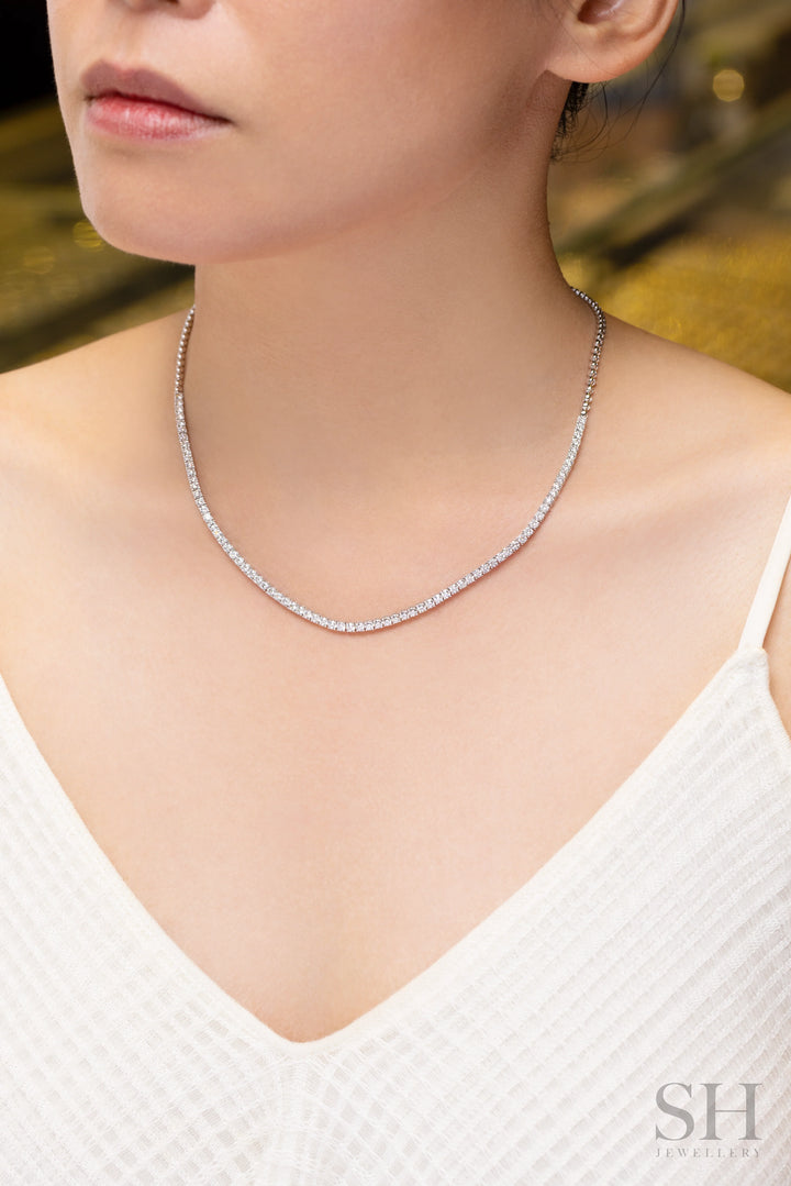 4-Claw Classic Diamond Tennis Necklace (half eternity) (4.47ct TW) (42cm/16.5in) - W1120