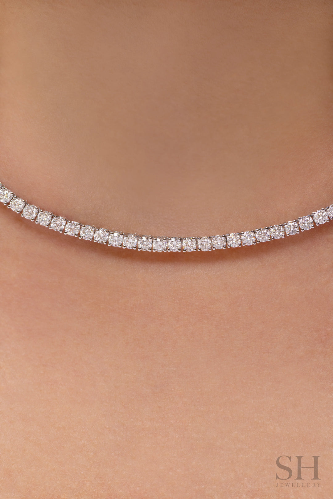 4-Claw Classic Diamond Tennis Necklace (half eternity) (4.40ct TW) (38cm/15in) - W1121