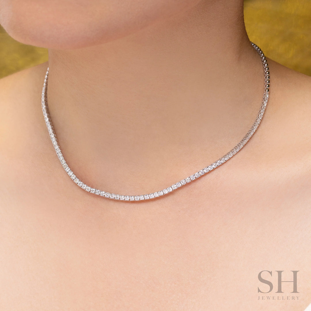4-Claw Classic Diamond Tennis Necklace (half eternity) (4.40ct TW) (38cm/15in) - W1121