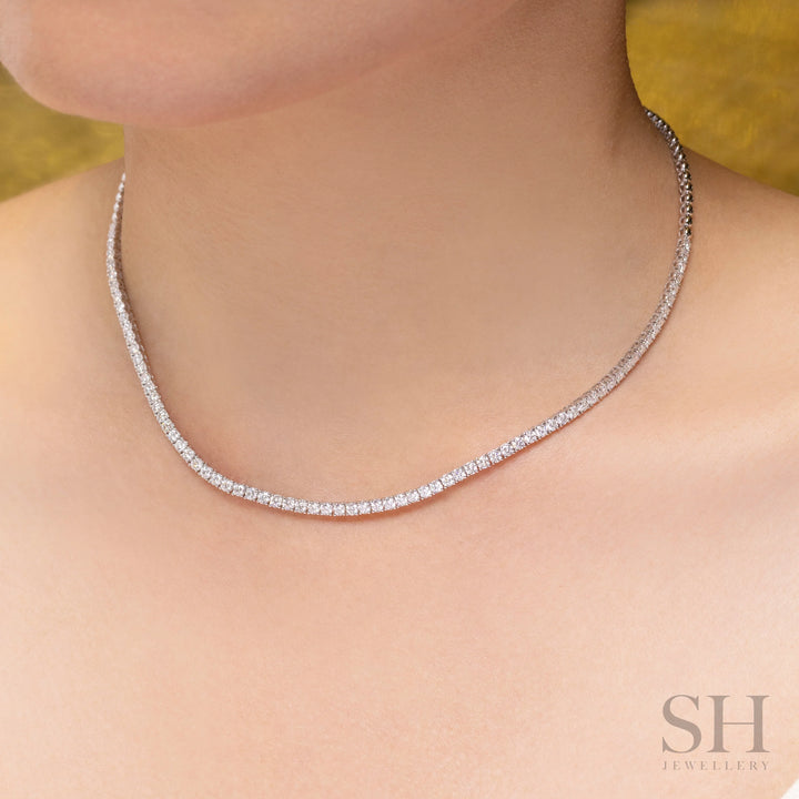 4-Claw Classic Diamond Tennis Necklace (half eternity) (4.40ct TW) (38cm/15in) - W1121
