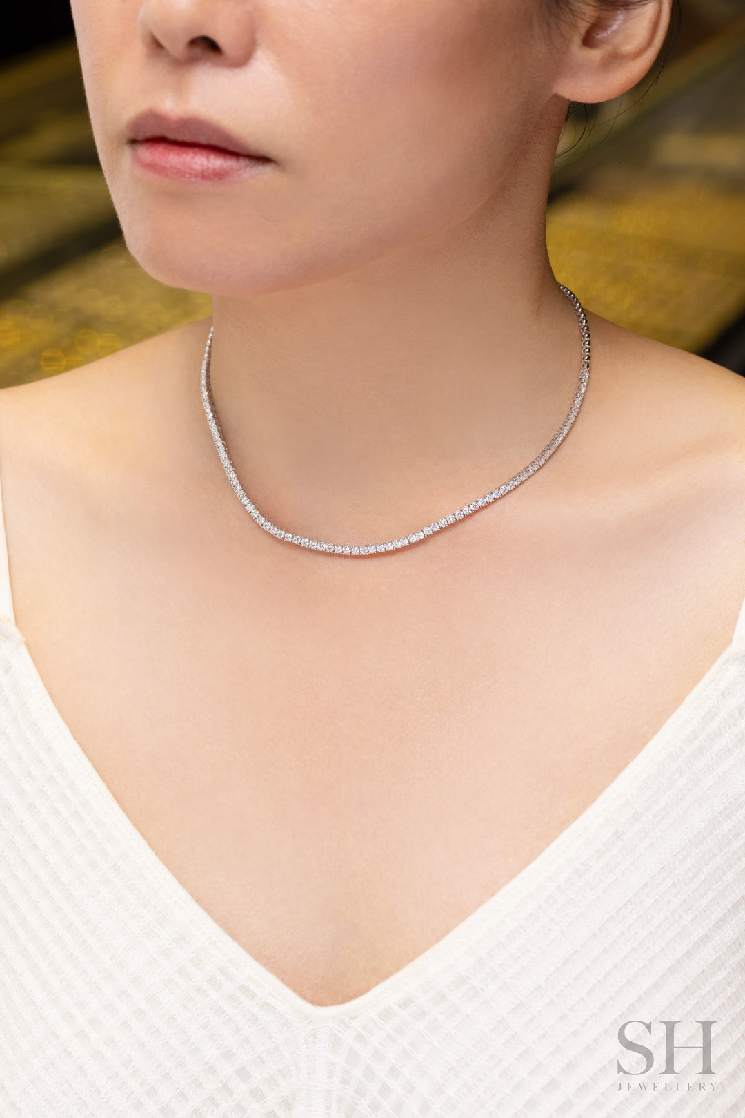 4-Claw Classic Diamond Tennis Necklace (half eternity) (4.40ct TW) (38cm/15in) - W1121