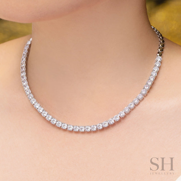 4-Claw Classic Diamond Tennis Necklace (half eternity) (21.5ct TW) (40cm/15.7in) - W1122