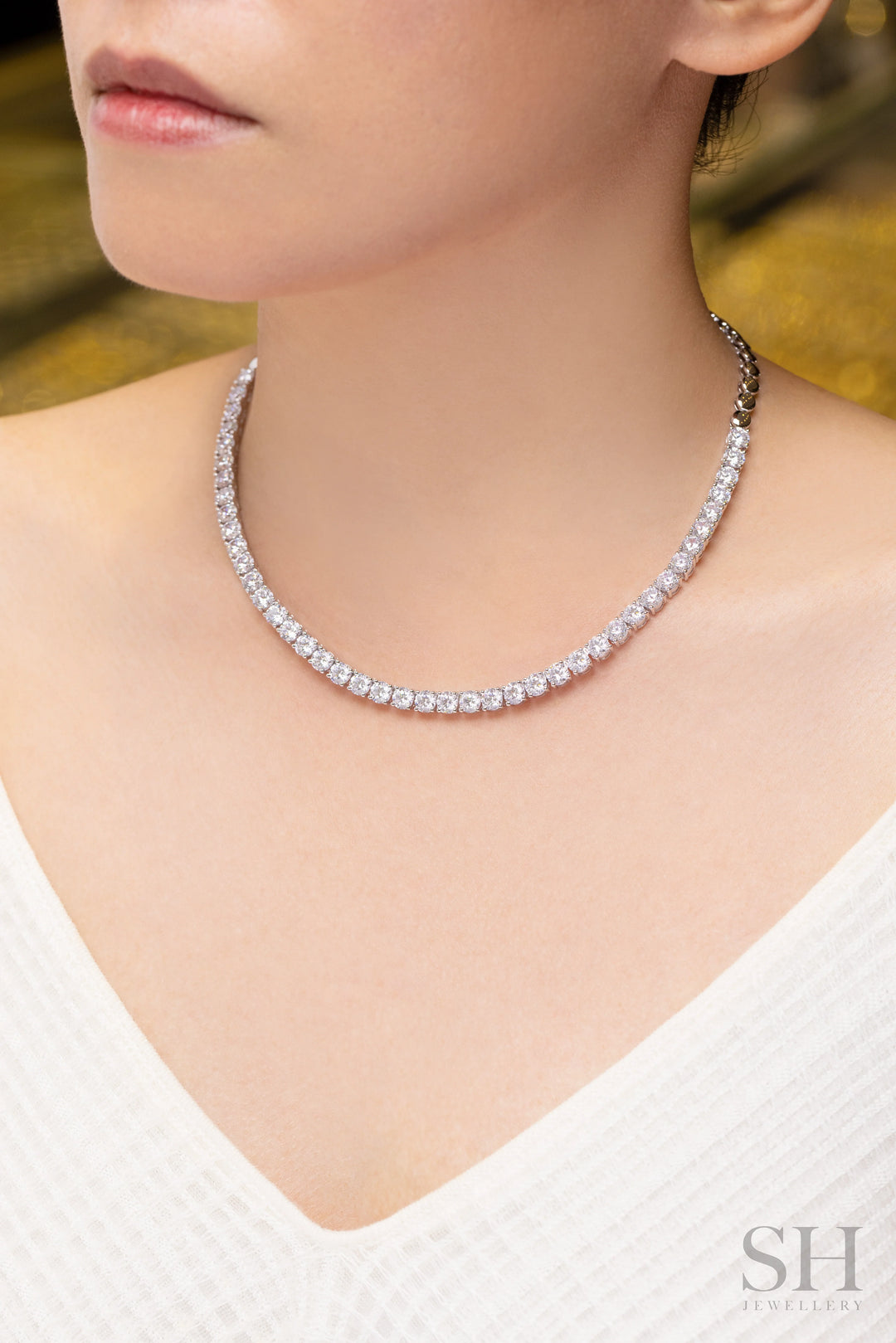 4-Claw Classic Diamond Tennis Necklace (half eternity) (21.5ct TW) (40cm/15.7in) - W1122