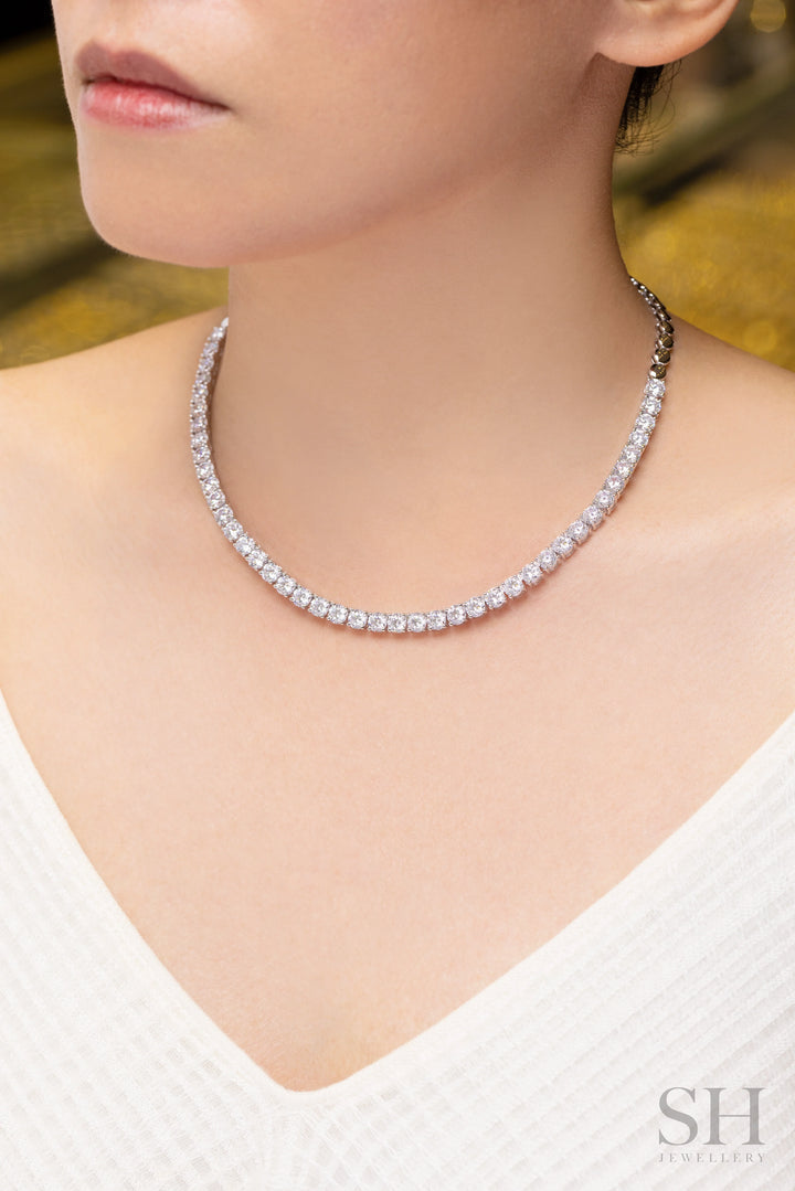 4-Claw Classic Diamond Tennis Necklace (half eternity) (21.5ct TW) (40cm/15.7in) - W1122