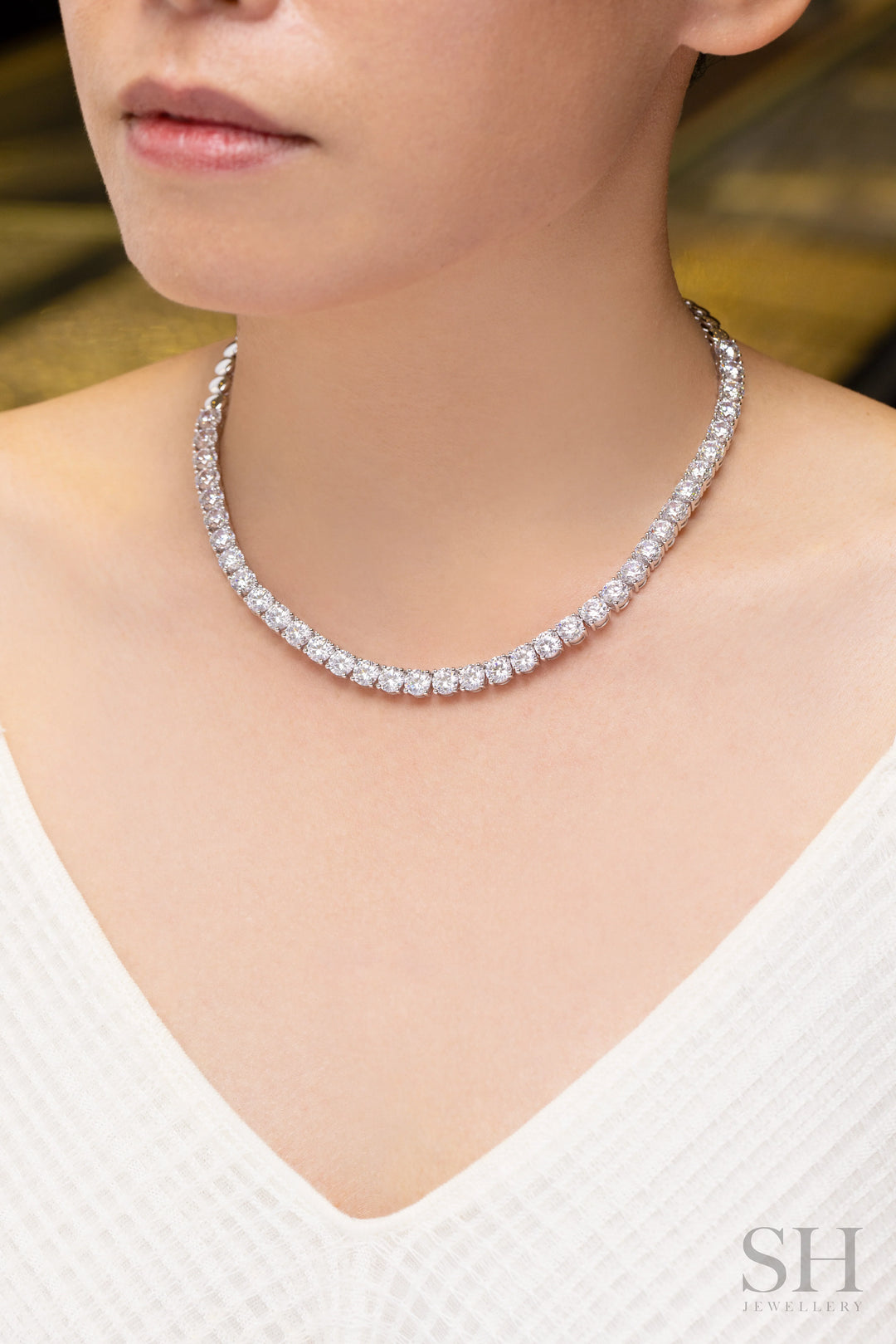 4-Claw Classic Diamond Tennis Necklace (half eternity) (29.6ct TW) (40cm/15.7in) - W1123