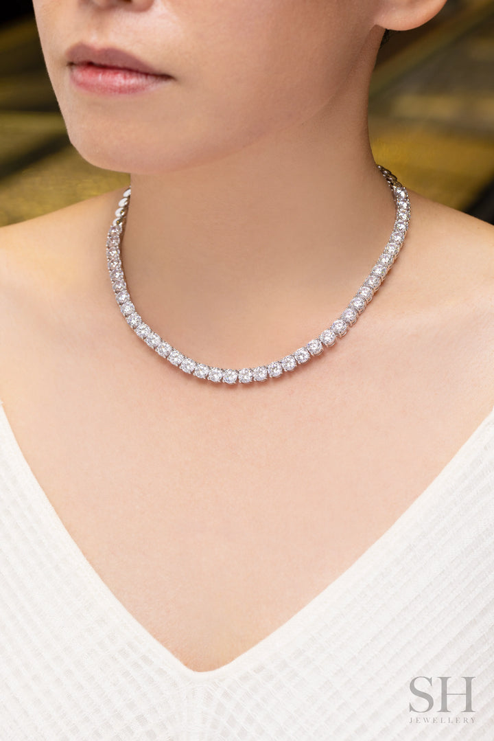 4-Claw Classic Diamond Tennis Necklace (half eternity) (29.6ct TW) (40cm/15.7in) - W1123