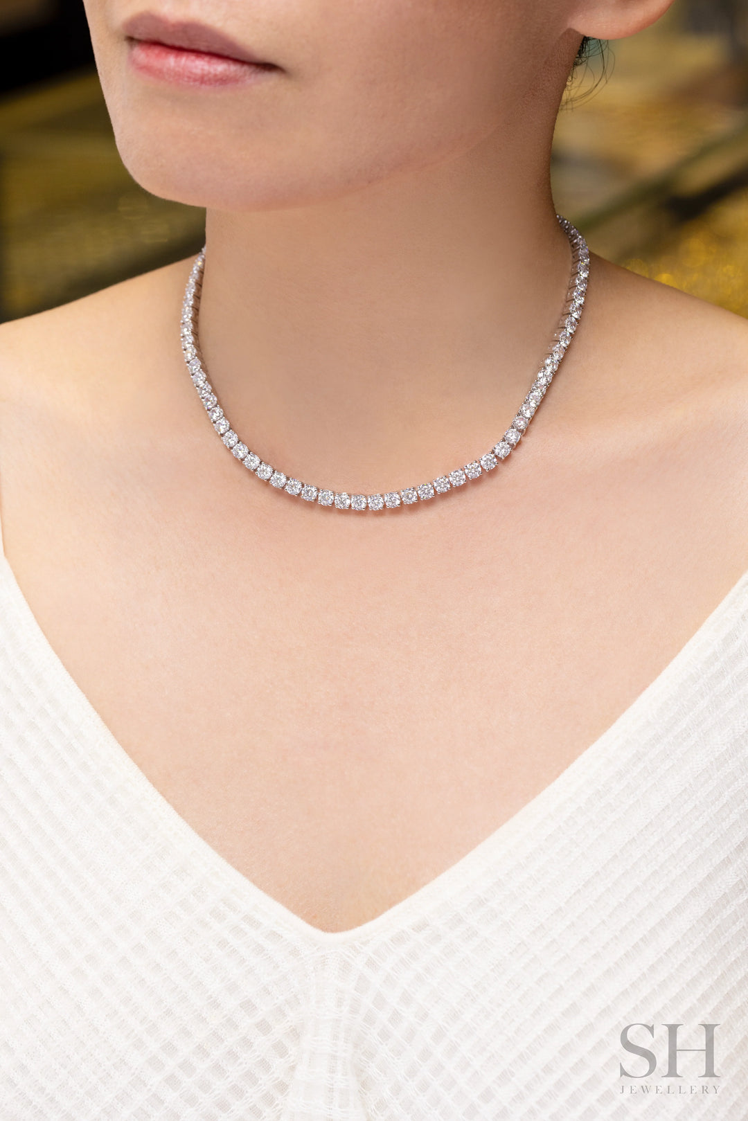 4-Claw Classic Diamond Tennis Necklace (full eternity) (27.65ct TW) (38cm/15in) - W1124
