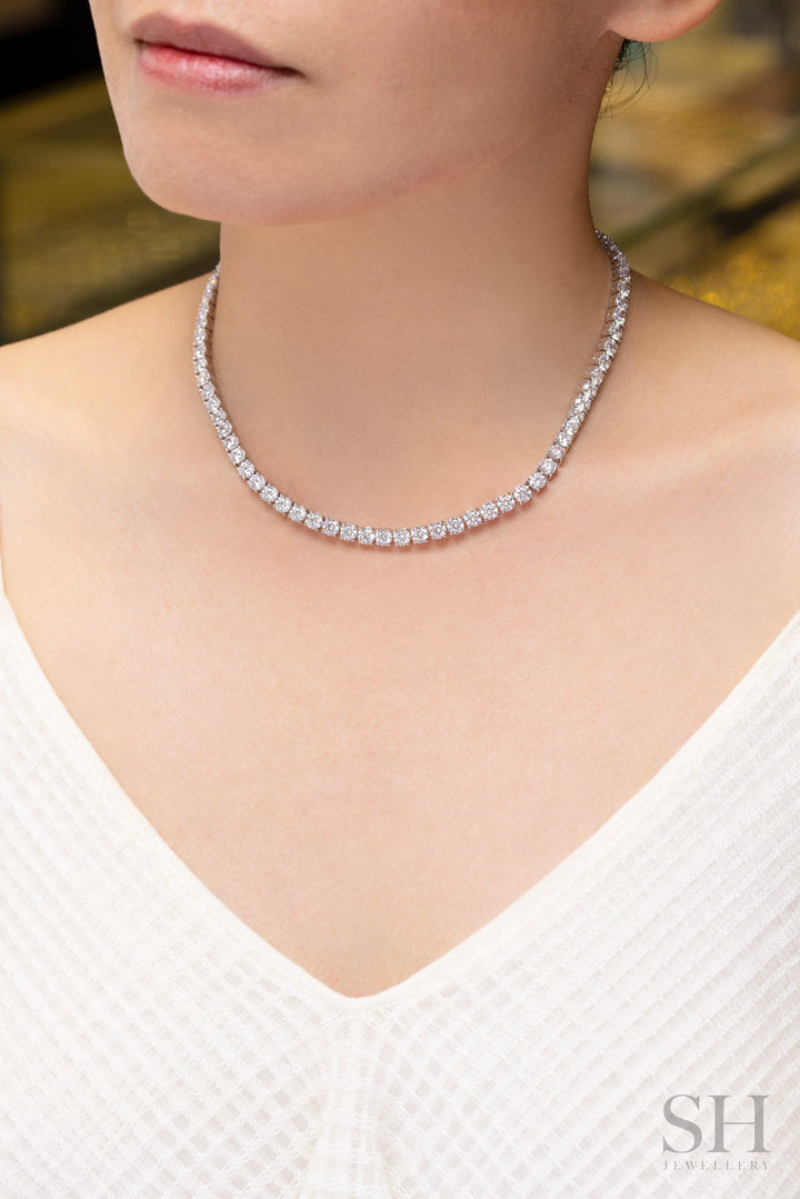 4-Claw Classic Diamond Tennis Necklace (full eternity) (27.65ct TW) (38cm/15in) - W1124