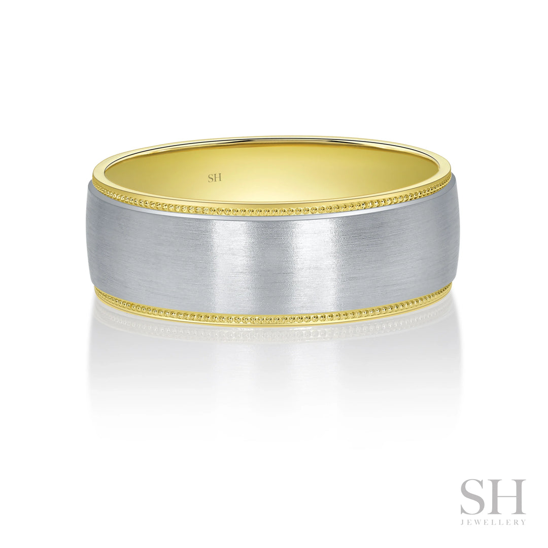 Men's Two Tone Wedding Ring with Milgrain Edge (7mm) - W1159