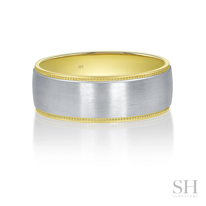 Men's Two Tone Wedding Ring with Milgrain Edge (7mm) - W1159