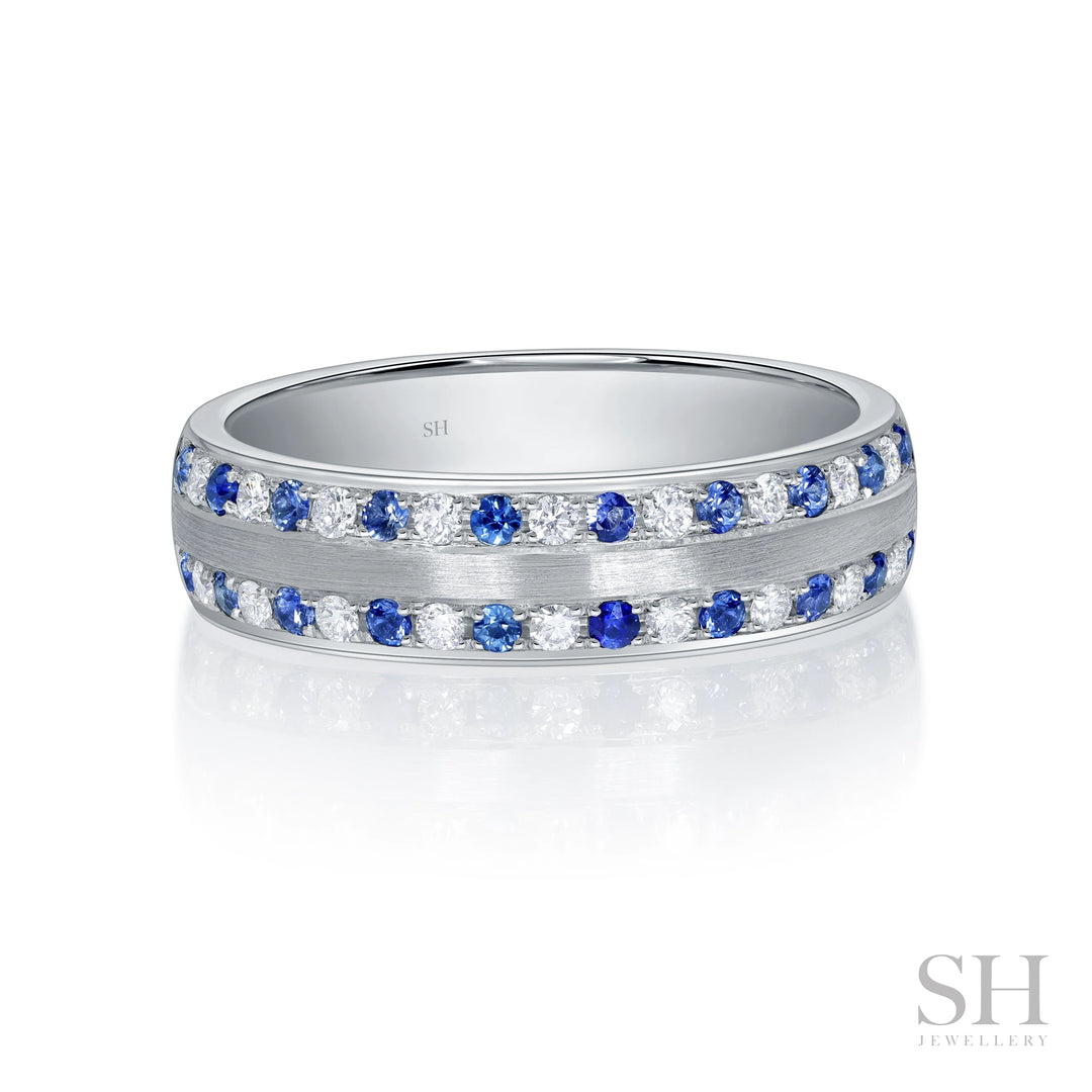 Traction (slim) Men's Diamond and Sapphire Ring With Brushed Finish Centre (6mm) - W1173