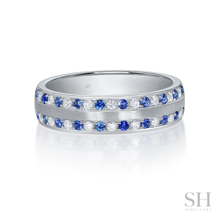 Traction (slim) Men's Diamond and Sapphire Ring With Brushed Finish Centre (6mm) - W1173