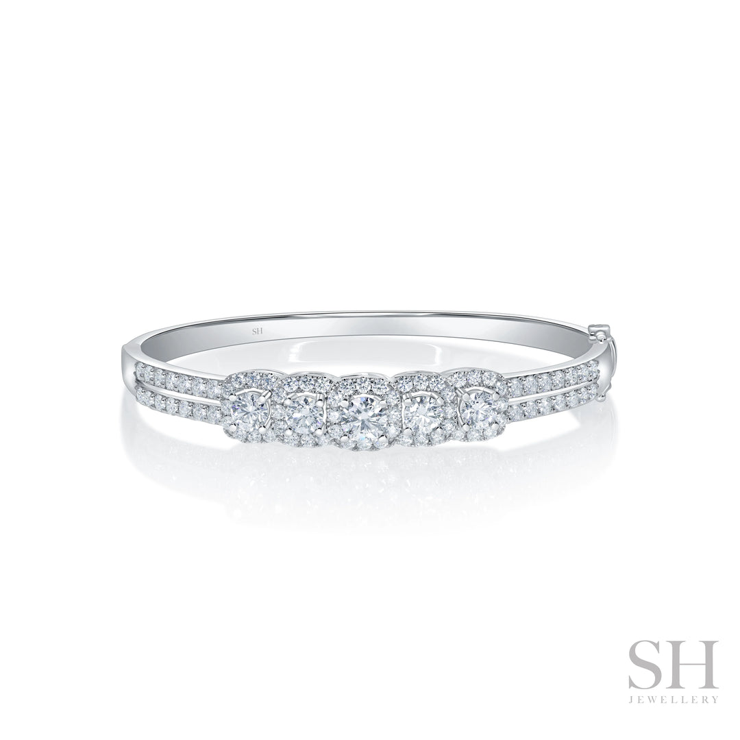 Floriade (wide) Five Round Diamonds Split Two Row Bangle  - W1190