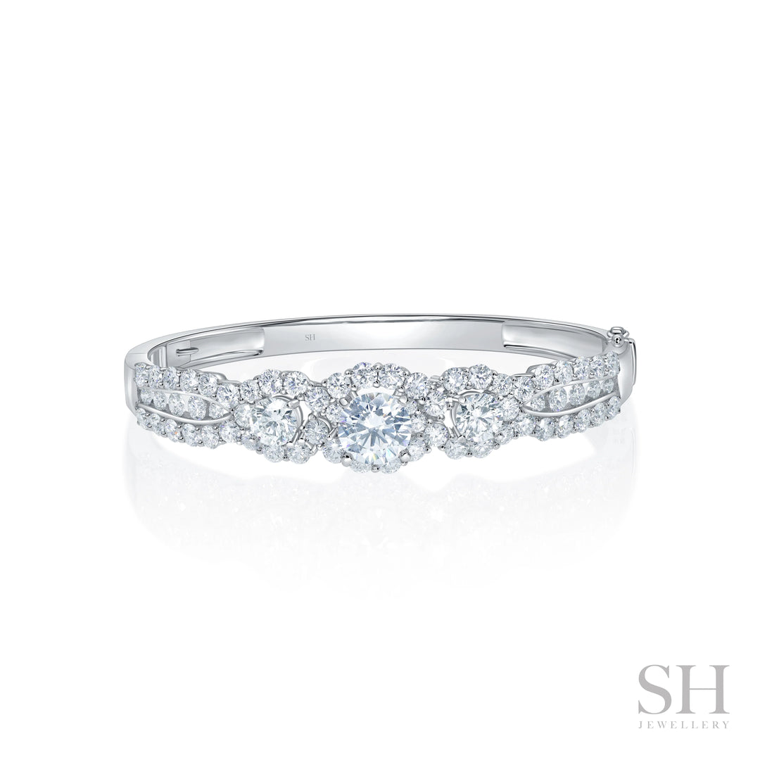 Floral Trio (wide) Diamonds Oval Halo Centre in Three Row Bangle - W1191