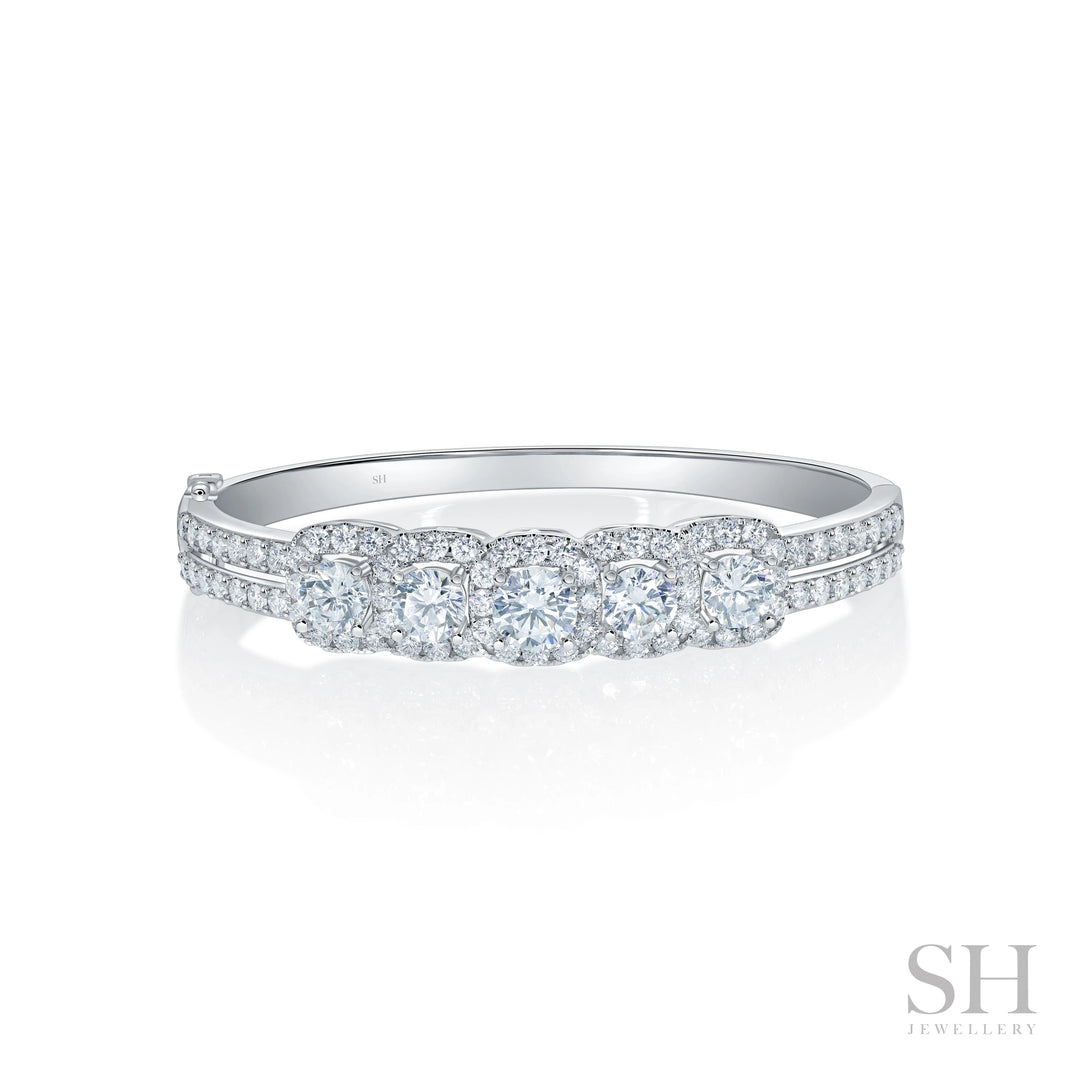 Floriade (extra wide) Five Round Diamonds Split Two Row Bangle  - W1192