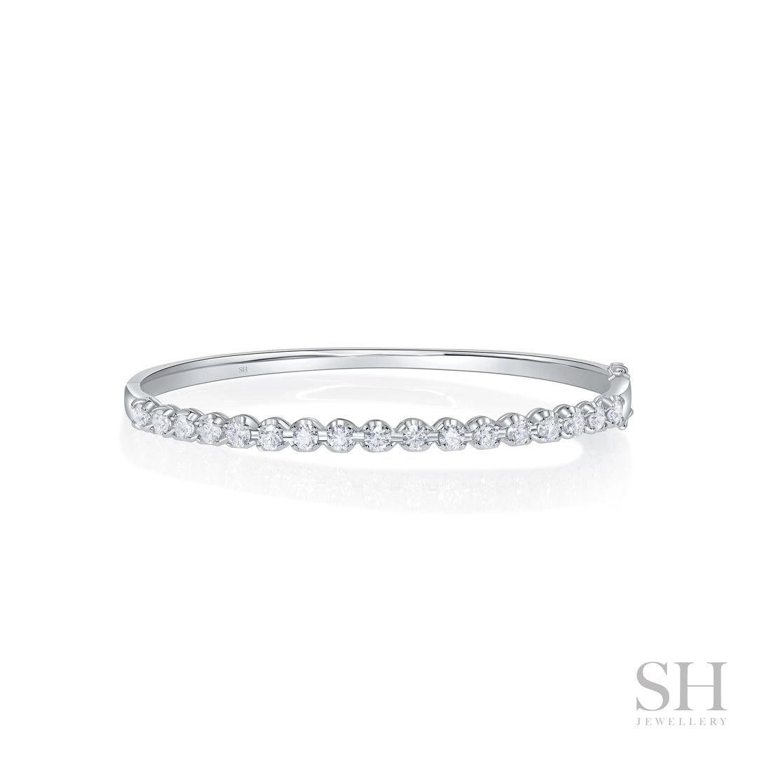 Classic 4-Claw Diamond Bangle with Gold Halo Trim (1.7ct TW) - W1194