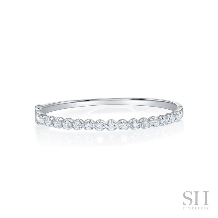 Classic 4-Claw Diamond Bangle with Gold Halo Trim (2.5ct TW) - W1195