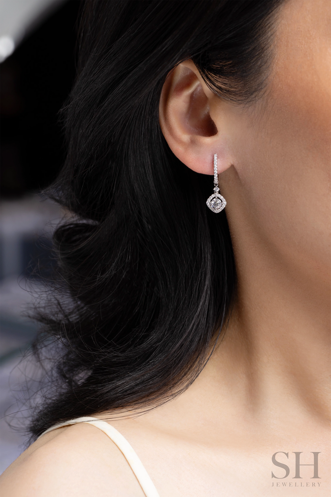 Timeless Square Halo Drops (0.40ct centre) - W1282