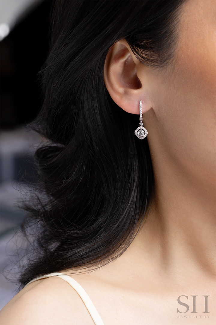 Timeless Square Halo Drops (0.40ct centre) - W1282