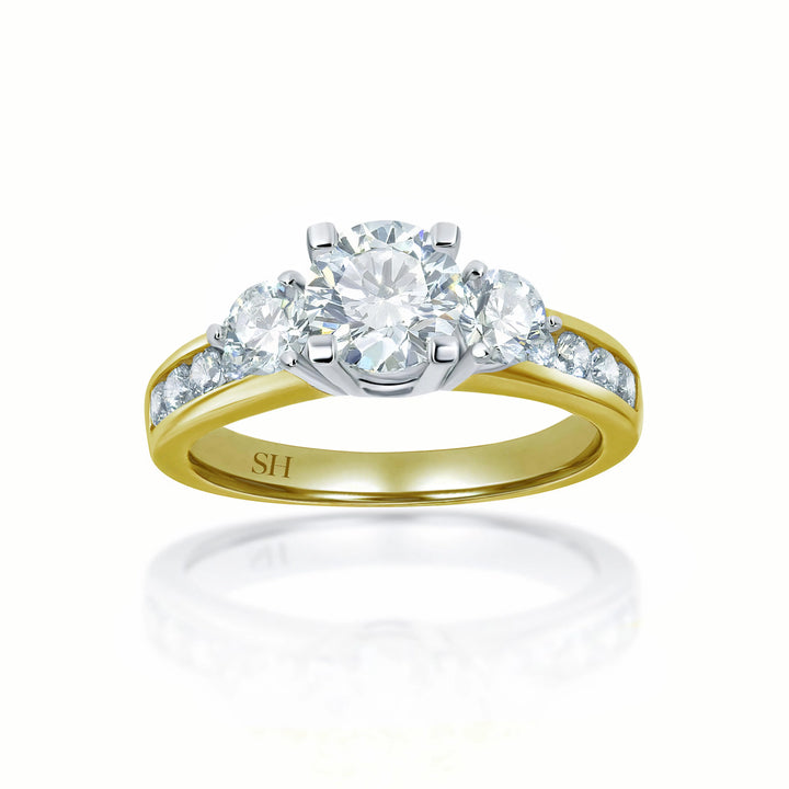 Modern 4-Claw trilogy ring with channel set band - W0032