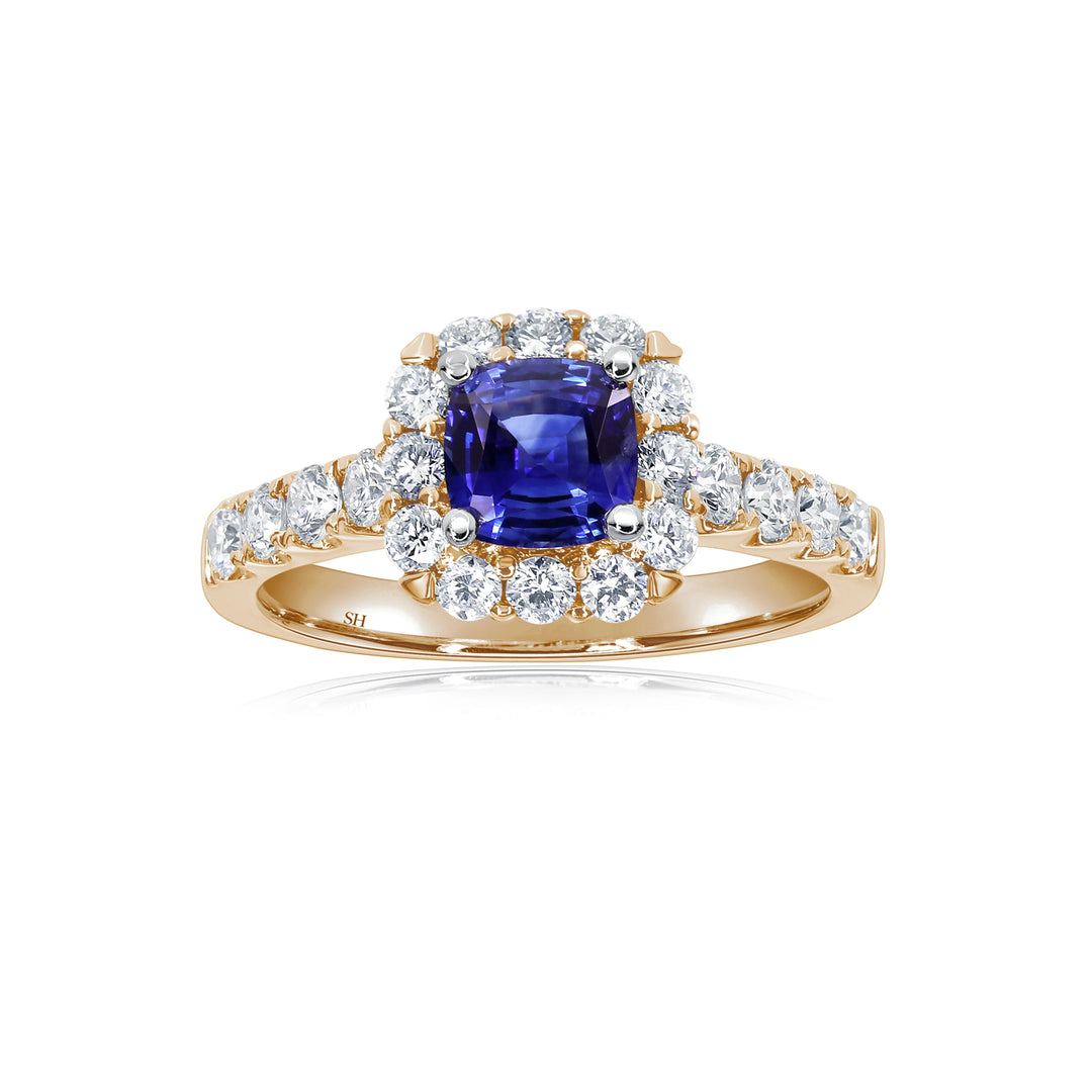 Cushion Cut Sapphire Ring With Pave Band (0.75Ct) - W0873