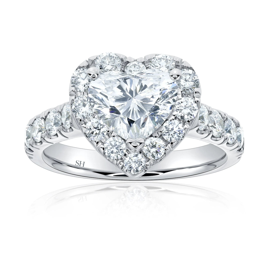 Bold Halo Heart-Shaped Engagement Ring with Pavé-Set Band - W0583