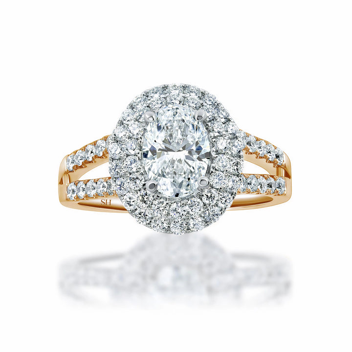 Double Halo Oval Brilliant Cut Engagement Ring - W0329