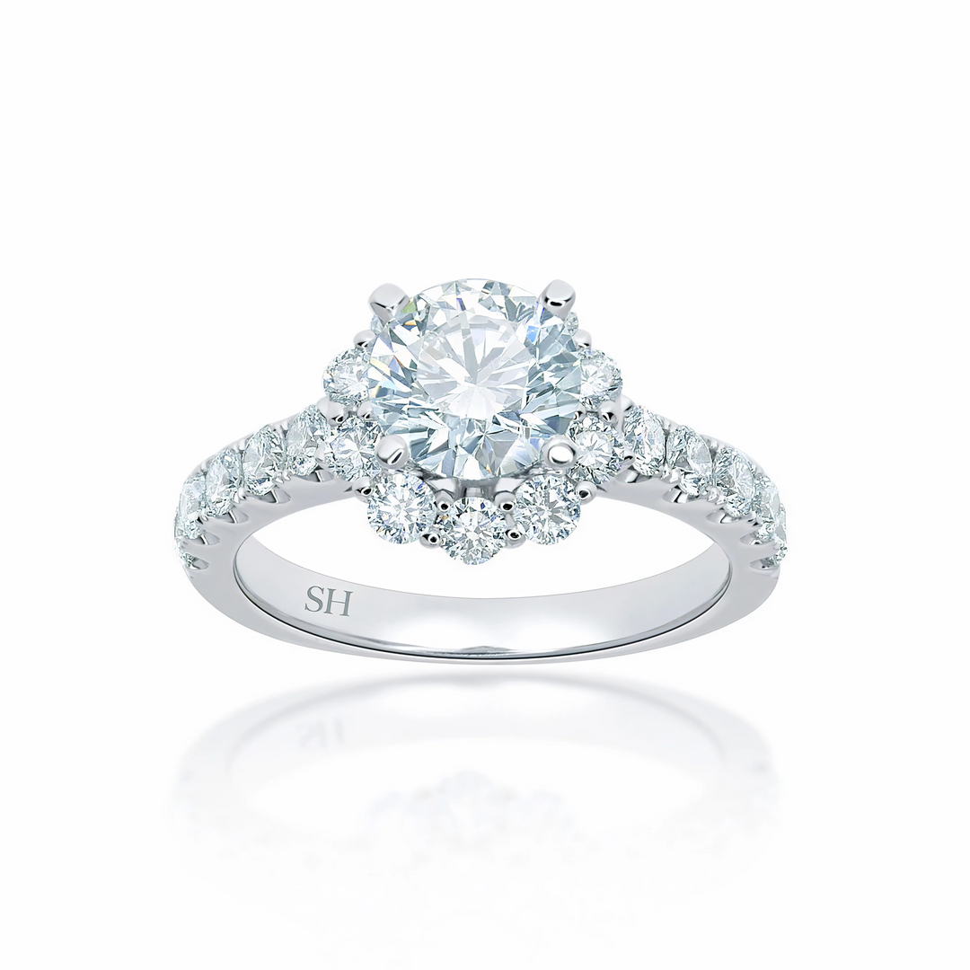 Floral Halo Style Engagement Ring with Pavé Set Band - W0251